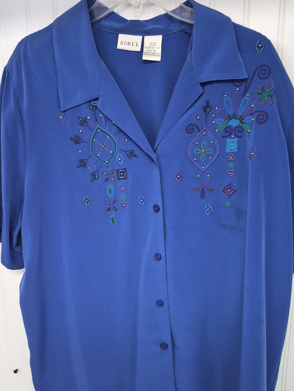 1000- Koret Blue Embroidered Button-Front Women's Shirt and shorts